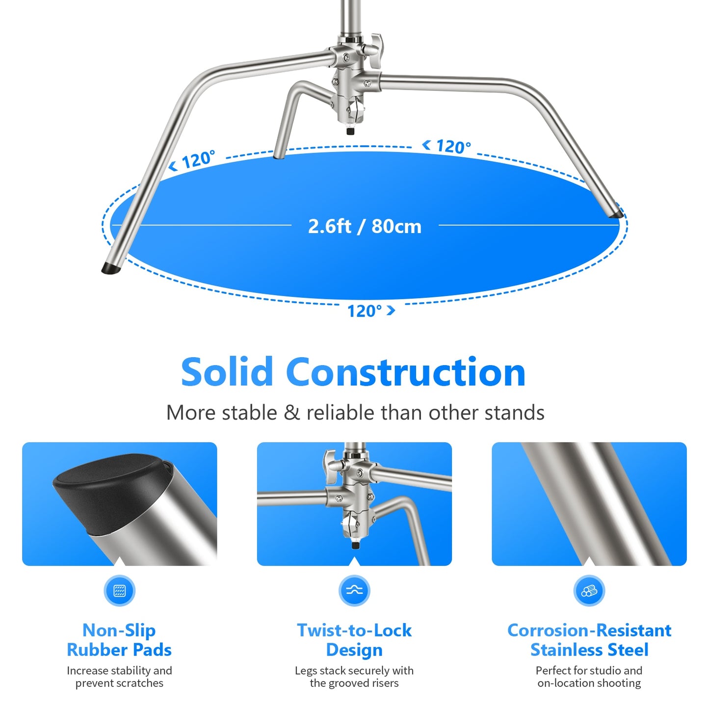 Neewer Pro 100% Stainless Steel Heavy Duty C Stand with Boom Arm, Max Height 10.5ft/320cm Photography Light Stand