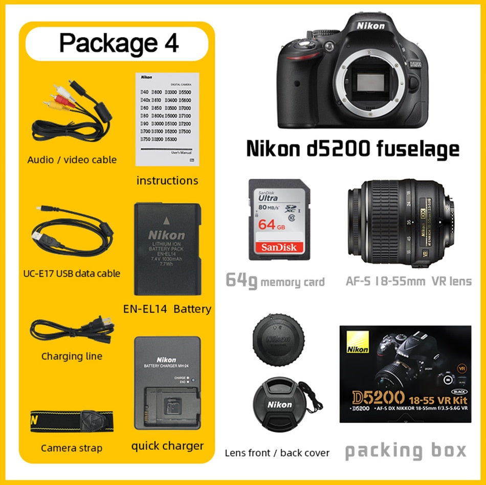 Nikon D5200 Digital SLR Camera Set Equipped with 18-55mm VR Zoom Lens (Black)