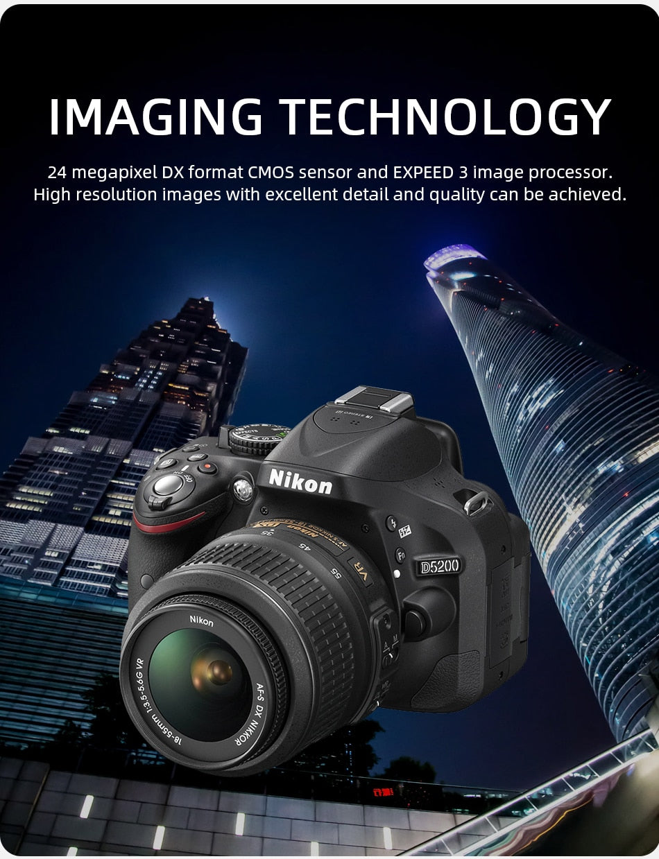 Nikon D5200 Digital SLR Camera Set Equipped with 18-55mm VR Zoom Lens (Black)