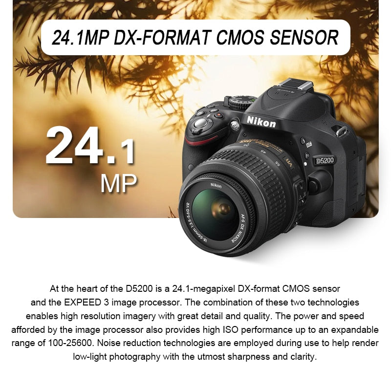 Nikon D5200 Digital SLR Camera Set Equipped with 18-55mm VR Zoom Lens (Black)