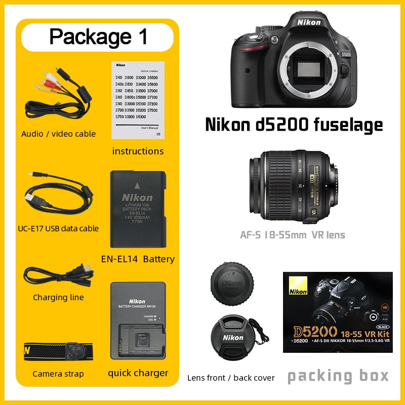 Nikon D5200 Digital SLR Camera Set Equipped with 18-55mm VR Zoom Lens (Black)