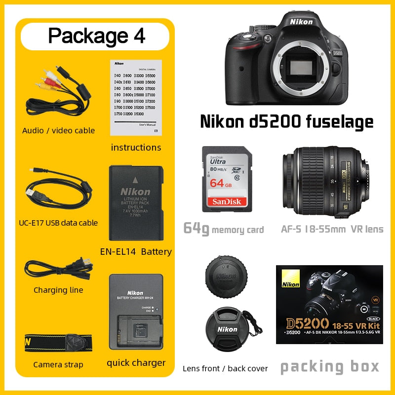 Nikon D5200 Digital SLR Camera Set Equipped with 18-55mm VR Zoom Lens (Black)