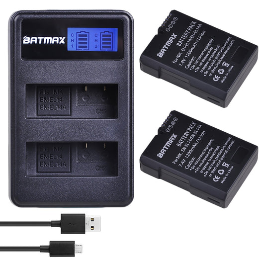 Batmax 2X EN-EL14 EN-EL14a ENEL14 EN EL14 EL14a Battery + LCD USB Dual Charger for Nikon D3100 D3200 D3300 D5100 D5200 D5300 P7000